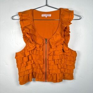 Matthew Williamson Silk Ruffle Front Sleeveless Top Orange Size 6 Party Cocktail